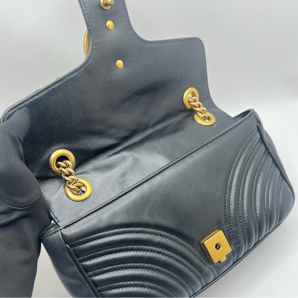 ❌SOLD❌ Authentic GUCCI GG Black Leather Marmont Shoulder Bag Purse - Picture 8 of 14